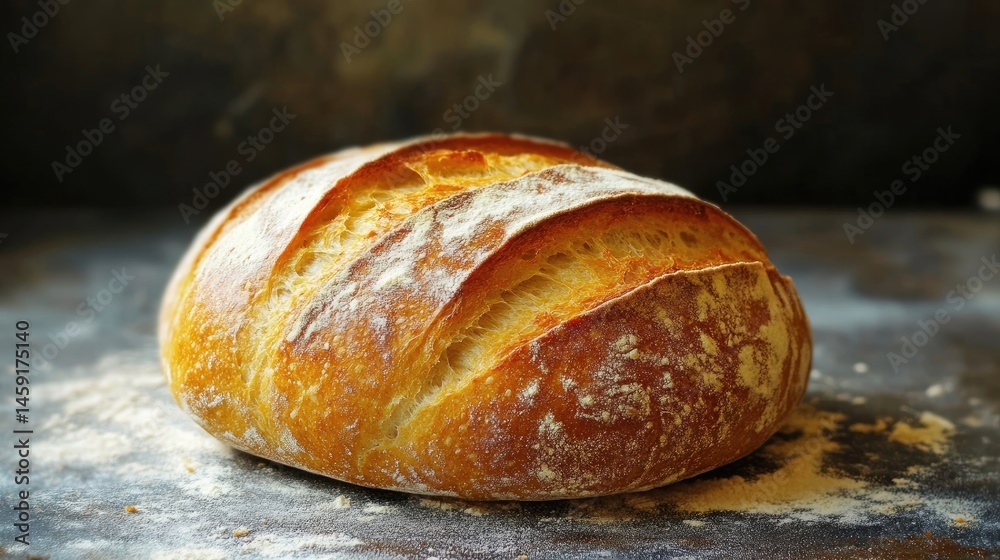 Freshly baked loaf of bread with a golden crust
