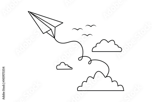 
Continuous single line drawing of paper plane outline isolated vector art design
