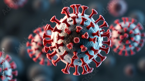 Human rhinovirus picornavirus. RNA enterovirus in the family Picornaviridae, cause of the common cold, rhinitis disease. 3D science model of molecular viral infectious agent structure, RNA virus cell