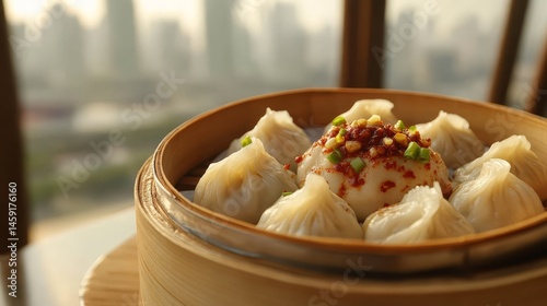Chinese Soup Dumplings in Bamboo Steamer