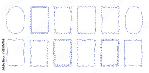 Set of minimalists doodle hand drawn frames. Modern layouts for wedding invitations, for birthday cards, menu, etc. Squiggly and wavy borders.