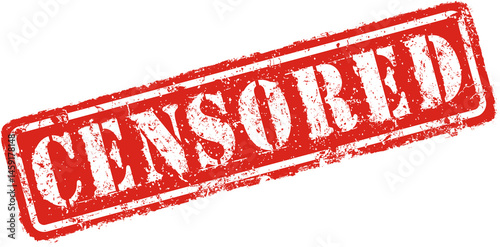 Censored Grunge Rubber Stamp – Vintage Red Distressed Effect- High resolution. White outline.
