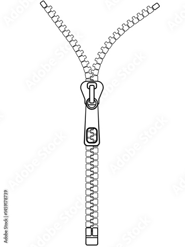 Zipper closure close-up. Zipper outline. Linear Vector Image	