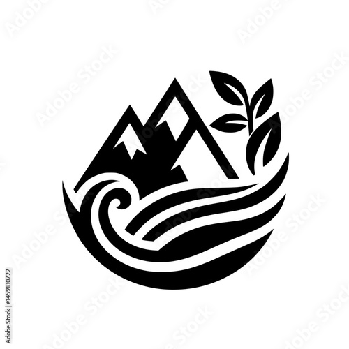 Mountain, River & Leafy Growth: Minimalist Nature Logo Design