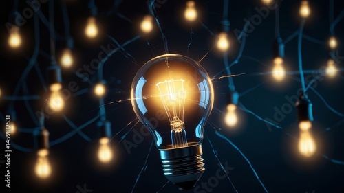 Glowing Hanging Light Bulbs Representing Energy and Innovation