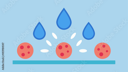 Hydration Representation An illustration demonstrating how exosome treatment leads to increased hydration in skin cells represented by water droplets.