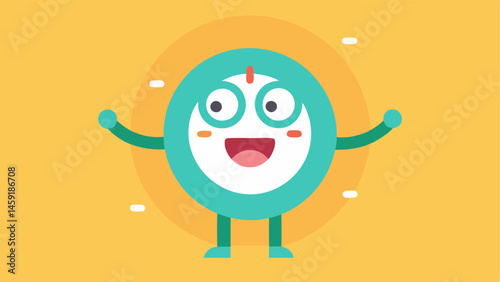 Playful TickTock A clock shaped like a e character featuring a friendly animated face on a circular dial. The character has a big beaming smile and is winking. It sports oversized