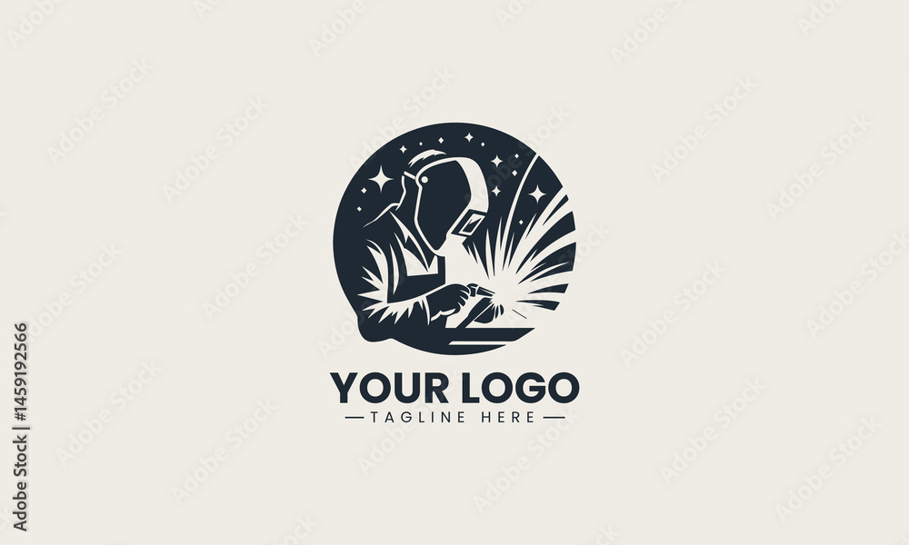 Welder silhouette creating sparks while working in vector logo illustration with industrial theme Welder silhouette creating sparks while working in vector logo illustration with industrial theme