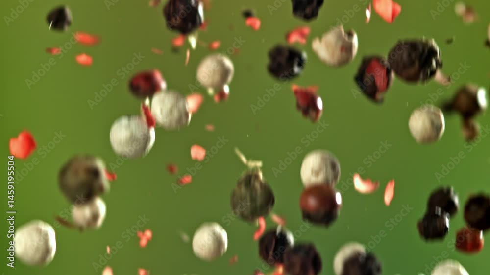 Peppercorns fall down. Filmed on a high-speed camera at 1000 fps. High quality FullHD footage Peppercorns fall down. Filmed on a high-speed camera at 1000 fps. High quality FullHD footage