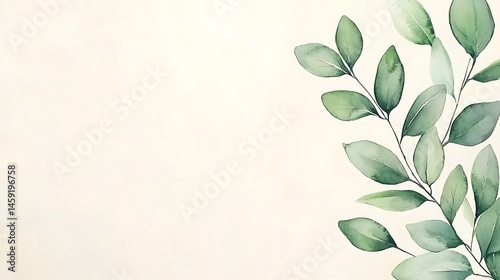 Elegant Watercolor Greenery Branch Soft Green Leaves Botanical Illustration Nature Design Background
