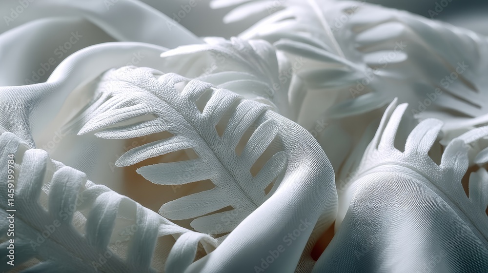 Obraz premium Delicate, intricate repeating patterns of ferns embellish a soft white textile, providing a natural aesthetic and sufficient space for various design applications
