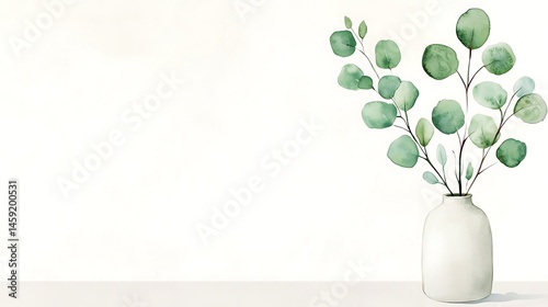 Watercolor Eucalyptus Branches in White Vase Minimalist Botanical Illustration Greenery Decor