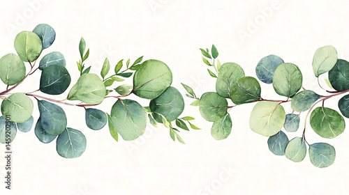 Watercolor Eucalyptus Branches Seamless Border Greenery Botanical Illustration Wedding Invitation