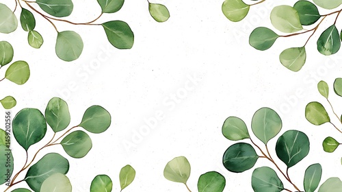 Watercolor Eucalyptus Greenery Frame Botanical Illustration Green Leaves Border Wedding Invitation