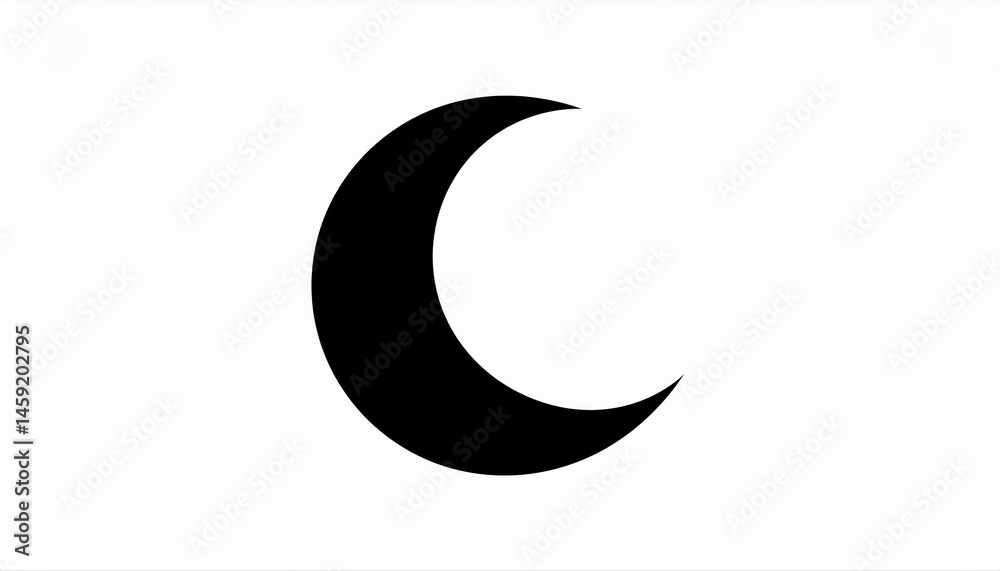 black crescent moon silhouette icon on white background for ramadan web design, print projects, islamic branding, minimalist vector graphic black crescent moon silhouette icon on white background for ramadan web design, print projects, islamic branding, minimalist vector graphic