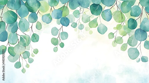 Watercolor Eucalyptus Leaves Greenery Branches Botanical Illustration Soft Green Foliage Nature