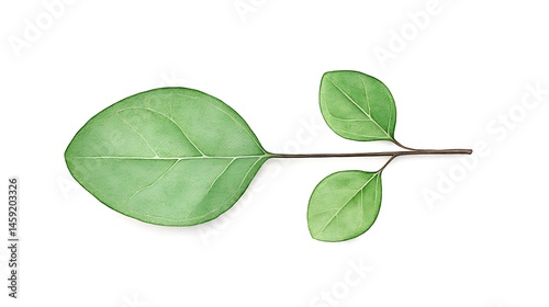 Watercolor Painting of Green Leaves Branch Botanical Illustration Nature Design Element