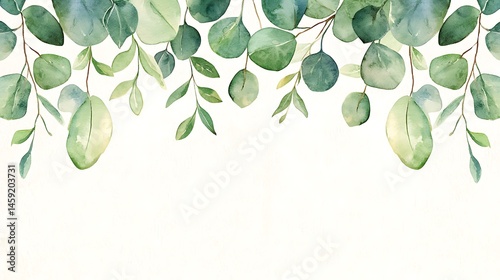 Watercolor Eucalyptus Greenery Border Botanical Illustration Floral Design Wedding Invitation
