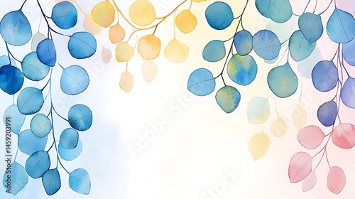 Watercolor Eucalyptus Leaves Pastel Colors Botanical Illustration Floral Design Soft Background