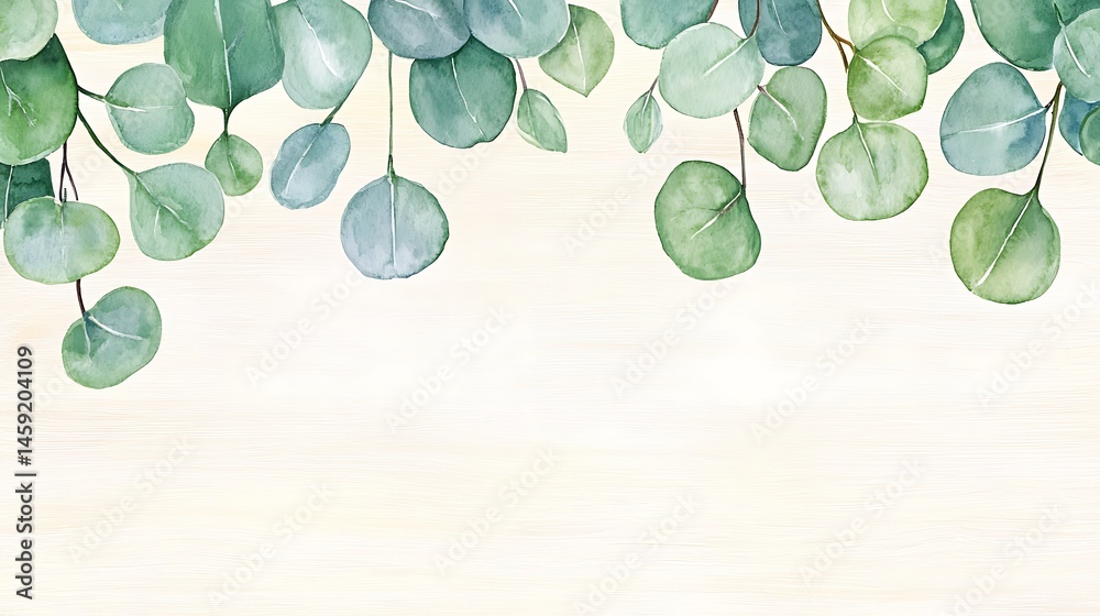 Obraz premium Watercolor Eucalyptus Leaves Border Greenery Frame Botanical Illustration Wedding Invitation Design
