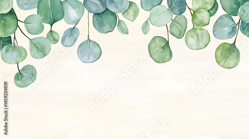 Watercolor Eucalyptus Leaves Border Greenery Frame Botanical Illustration Wedding Invitation Design