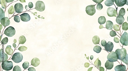 Elegant Watercolor Eucalyptus Greenery Frame Border Wedding Invitation Greeting Card Design