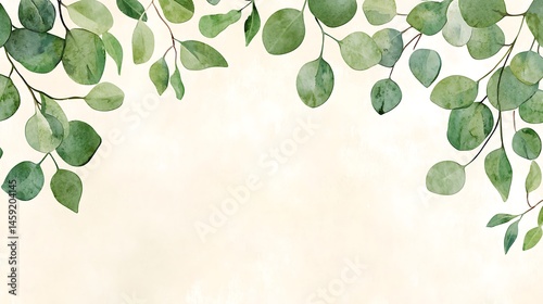 Watercolor Eucalyptus Leaves Border Greenery Frame Botanical Illustration Cream Background Wedding