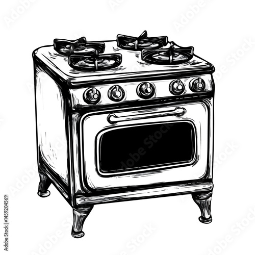 Stove symbol - black and white & minimalist design for tattoos, logos, vectors - isolated on white background.