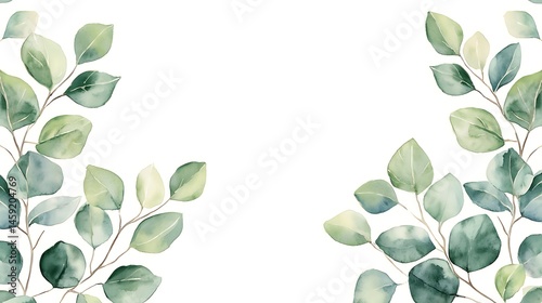 Watercolor Eucalyptus Leaves Border Greenery Frame Botanical Illustration White Background Elegant