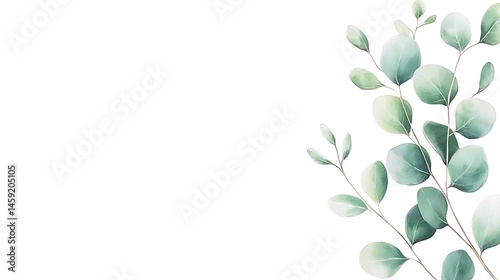 Watercolor Eucalyptus Leaves Branch Green Greenery Botanical Illustration White Background Floral
