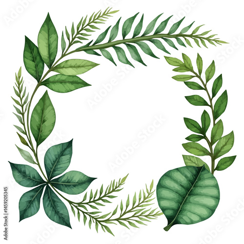 green leaf border watercolor