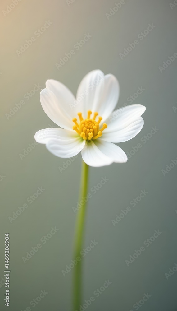 Obraz premium Delicate petals of a single small white flower on pure background, flower, gentle, subtle