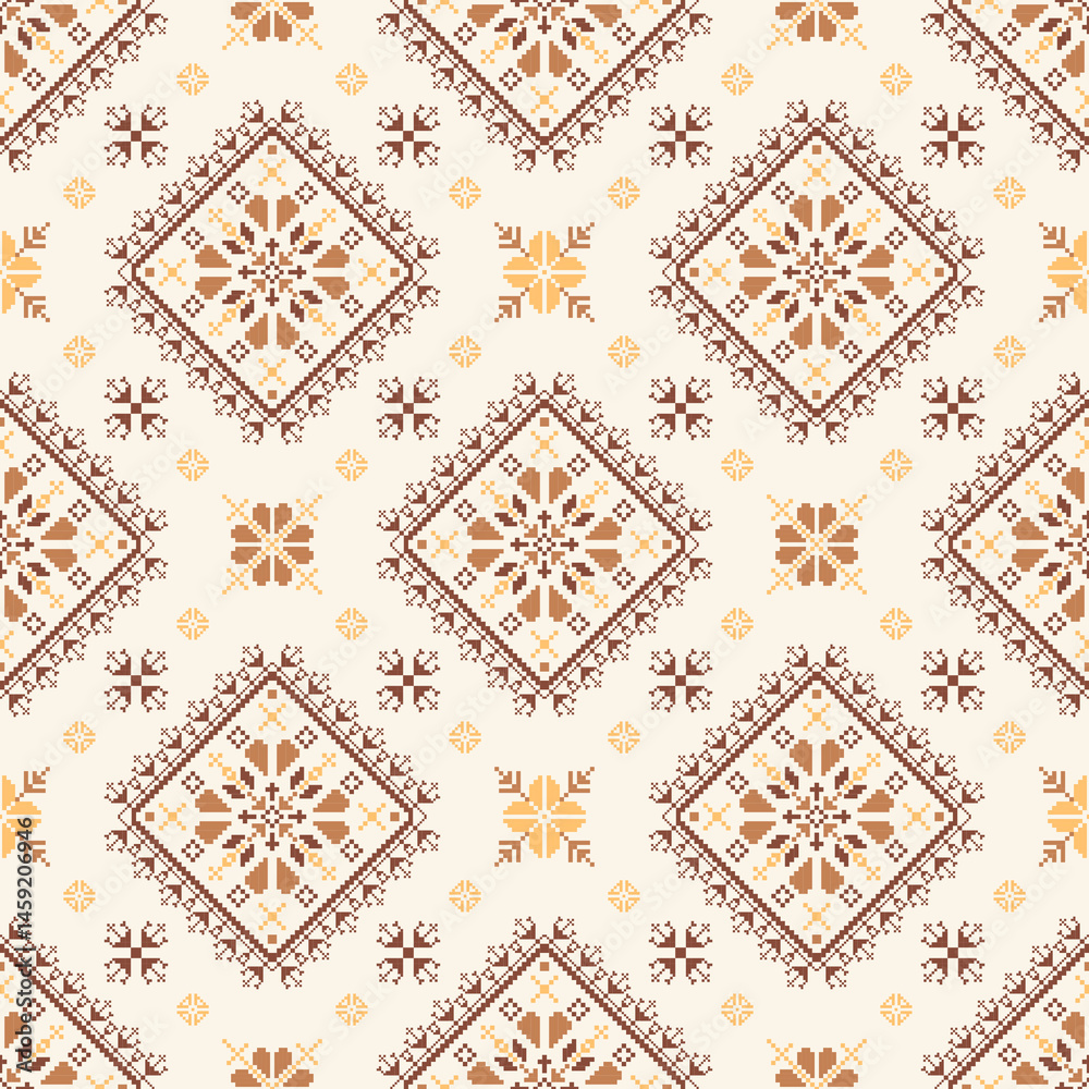 Geometric pixel art pattern. Abstract pixel art geometric pattern design for fabric, carpet, tile, clothing, embroidery, needlepoint and background. Vector pixel art seamless motif Native American Geometric pixel art pattern. Abstract pixel art geometric pattern design for fabric, carpet, tile, clothing, embroidery, needlepoint and background. Vector pixel art seamless motif Native American