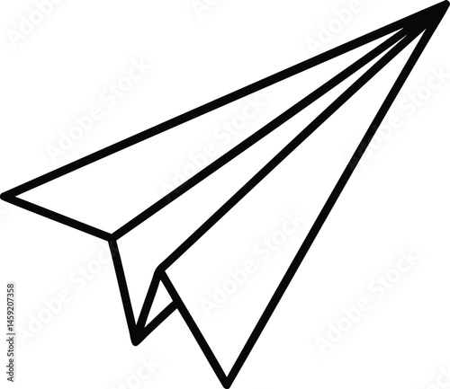 Minimalist black and white drawing of a paper airplane in flight