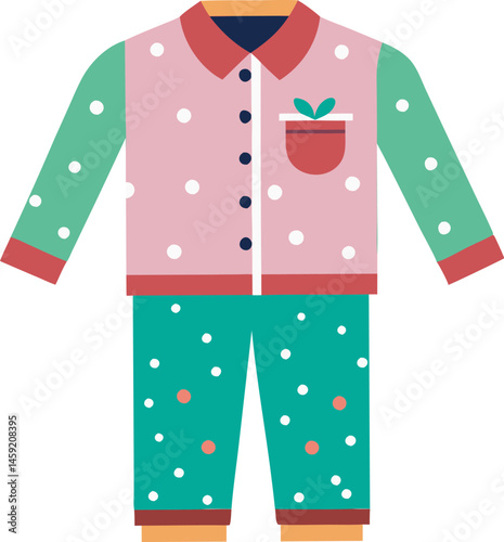 A charming vector art illustration featuring a cozy pajama set, showcasing detailed designs, vibrant colors, and a comfortable nighttime theme