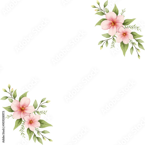 pink flower border watercolor