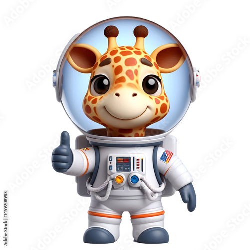 Cute and happy 3d giraffe astronaut isolated on white background