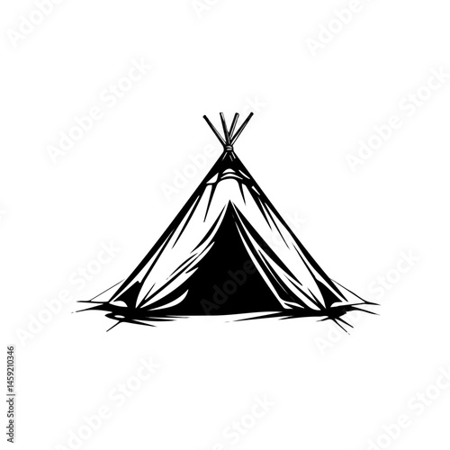 Tent symbol - black and white & minimalist design for tattoos, logos, vectors - isolated on white background.