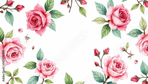 Delicate watercolor roses, leaves & buds, repeating pattern , garden, pretty