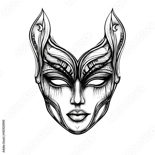 Theater Mask symbol - black and white & minimalist design for tattoos, logos, vectors - isolated on white background.