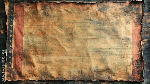 A weathered paper with an American flag design, showing a vintage and patriotic theme.