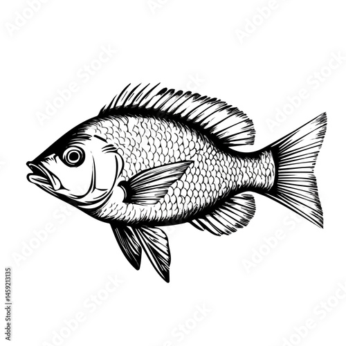 Tilapia symbol - black and white design for tattoos, logos and vectors - isolated on white