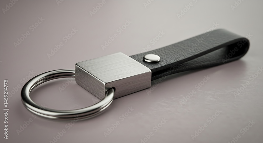 Minimalist geometric keychain made of metal and leather. Minimalist geometric keychain made of metal and leather.