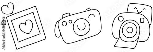 Capture joyful moments with camera in this delightful snapshot of fun illustrations featuring hearts and smiles