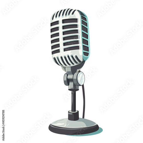 Retro microphone on stand ready to record music or voice