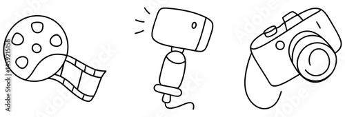 Artistic illustration of film reel, microphone, and camera capturing moment in creative snapshot
