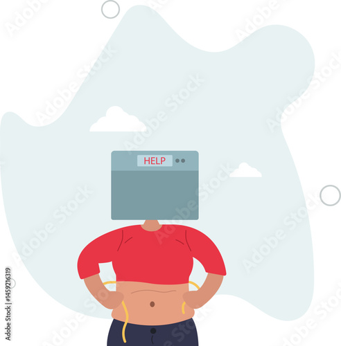 Weight loss scale. Nutrition healthy diet, balanced food and training. character life .
