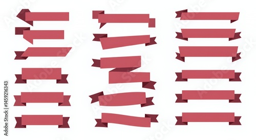 Collection of Reddish-Pink Ribbons:  Various Shapes and Styles for Design