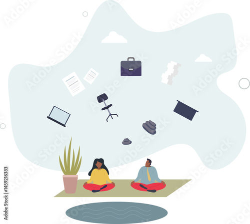 Mental health and workplace wellbeing with green office. character life .