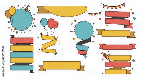 Colorful Party Banners and Ribbons: A Festive Collection of Design Elements for Celebrations